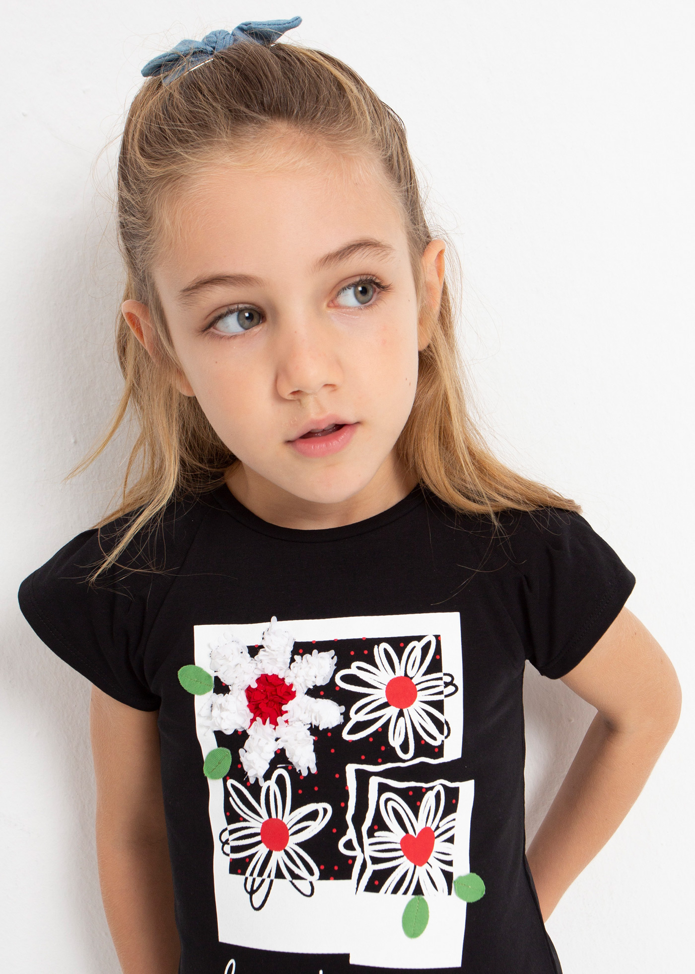 Camiseta de algodão de manga curta com estampa para meninas