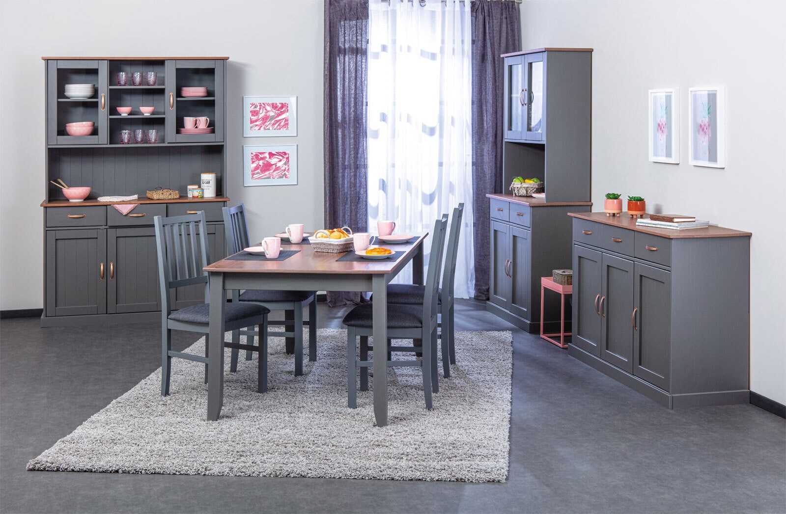 Buffet Niclas 6.1 Massivholz grau/braun 131x190x45 cm