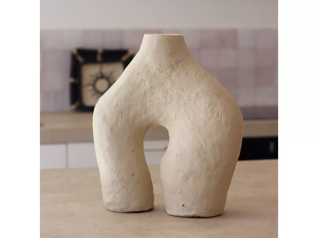Now's Home - Vase Decoratif En Papier Mache Sable Fait Main 35x10x37cm Zagora