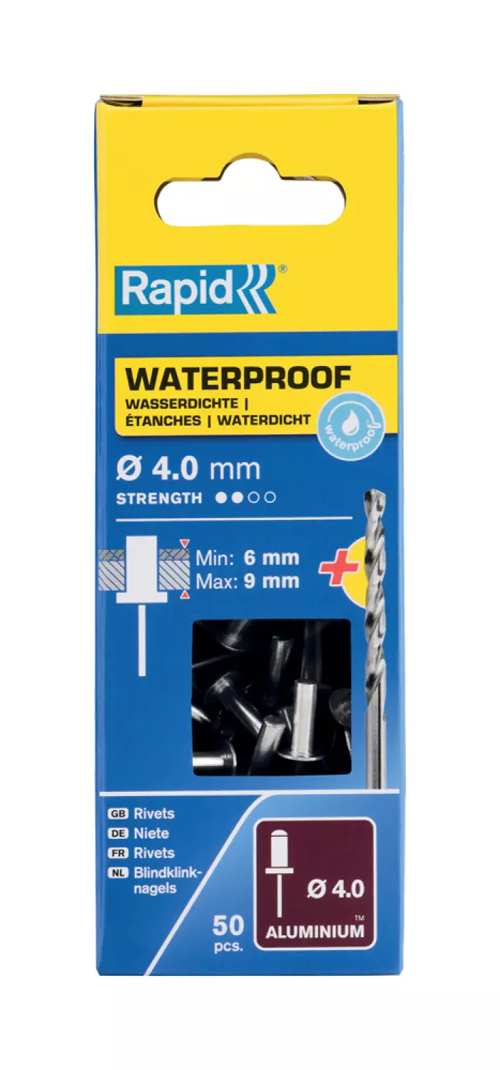 Rapid 5000400 Waterdichte Blindklinknagels incl. boor - Aluminium - 4x12mm (50st)