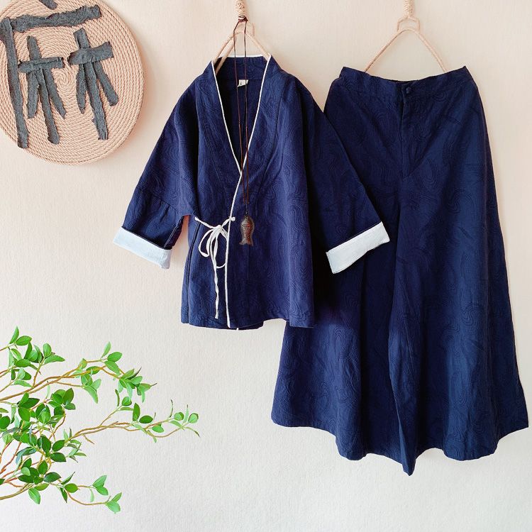 CosmoCorner - Traditionele Chinese wikkeltop met lange mouwen / Wijde broek