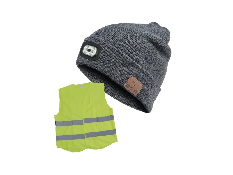 Blue Electric LED Beanie - Med bluetooth-headset., leveres Inkl. sikkerhedsvest