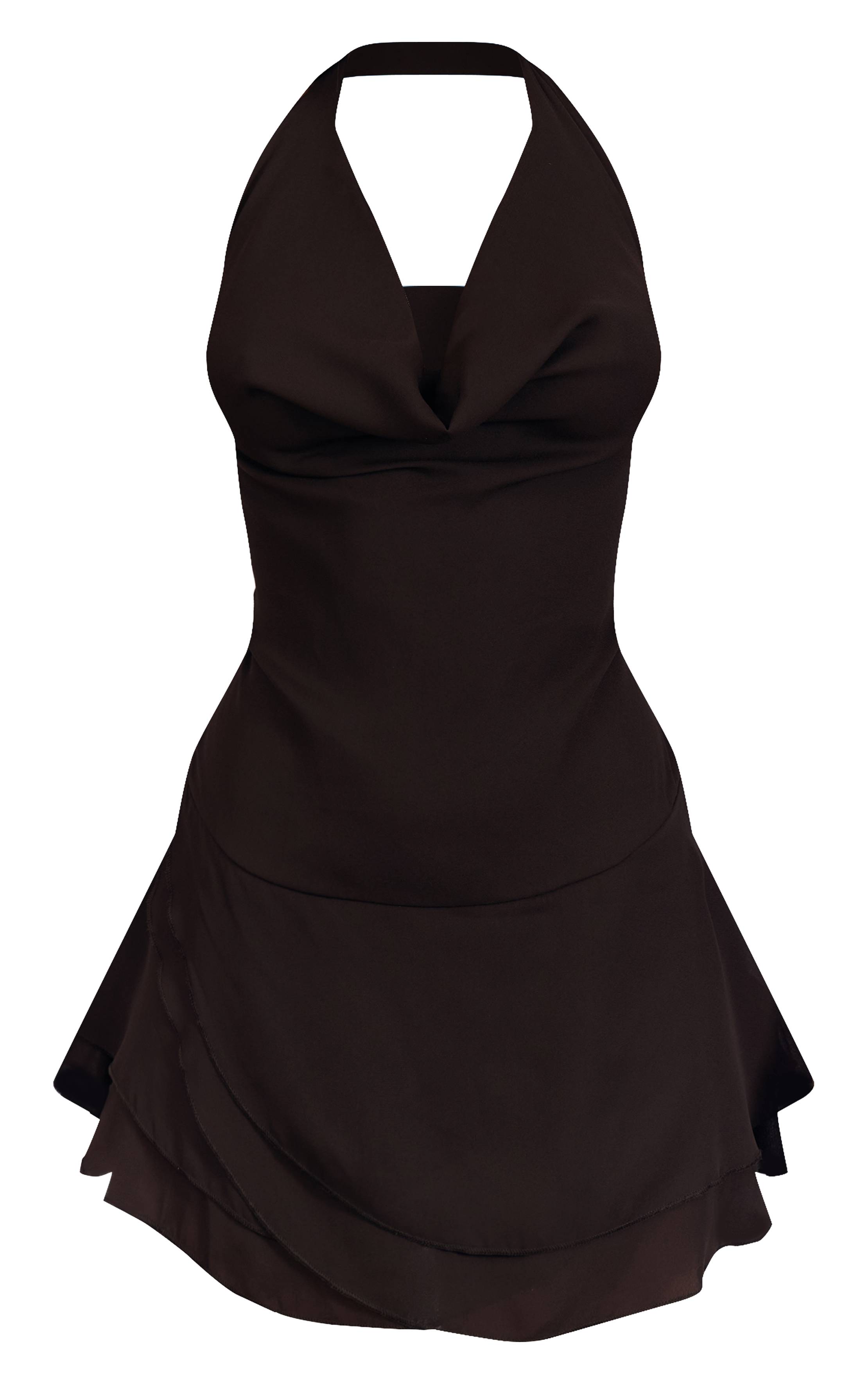 Chocolat Robe Courte Droite En Mousseline Avec Col Bénitier Drapé Et Détail Foulard Froncé