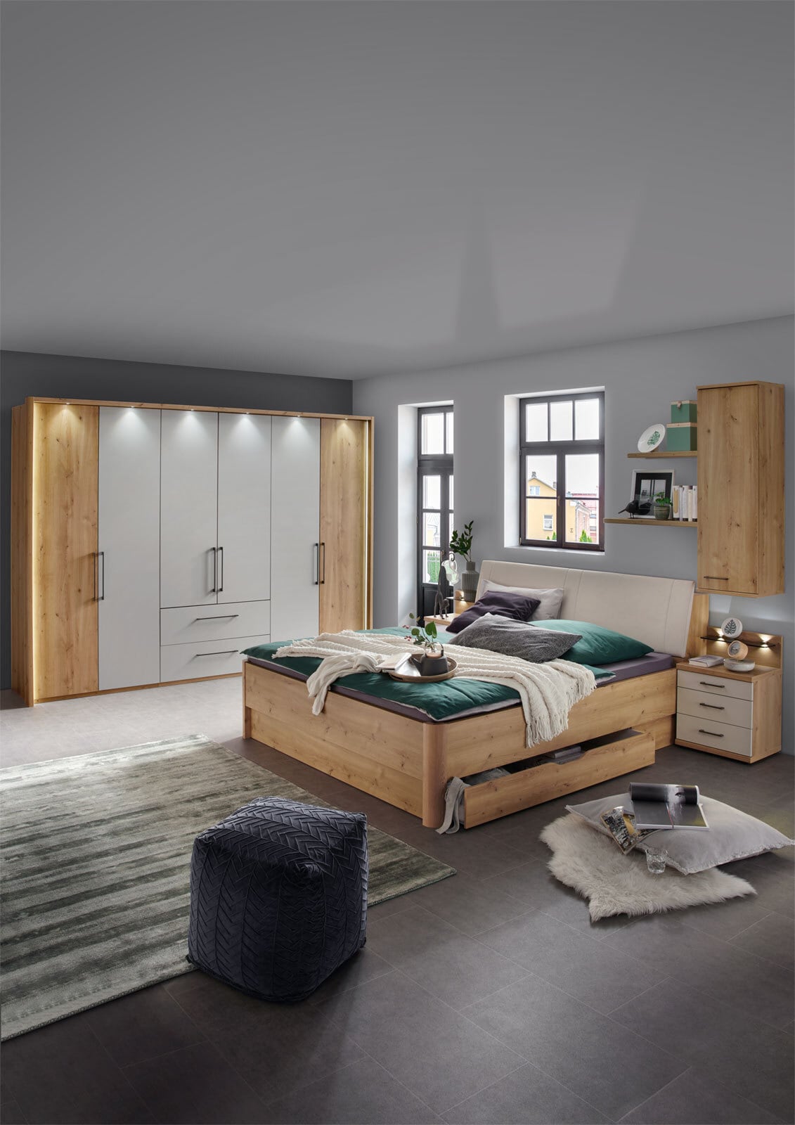 vito Bett KANADA 180 x 200 cm Eiche Bianco/ Lederlook Champagner