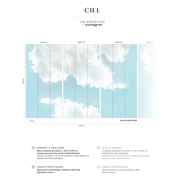 PaperMint Fresque Ciel Pack 3 - 3 lès | Bleu