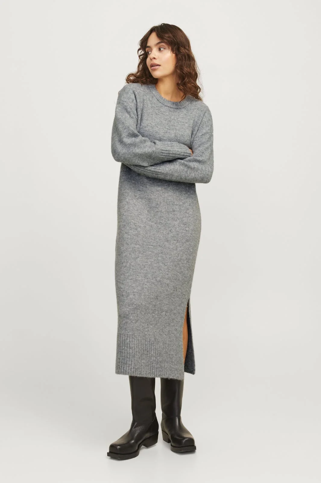 Jjxx Jxoline Diverse Dress Knit 12268051 4652034 grey melange pale green neck piping