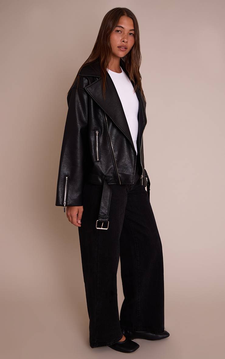 Noir Veste Style Motard Oversize En Synthétiquecuir