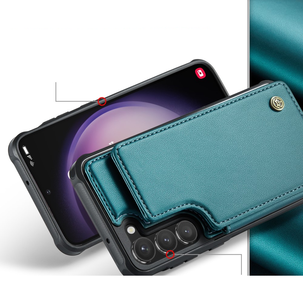 Samsung Galaxy S23 5G Leder Hülle mit Kartenfächern im Litchi Look   Kickstand (RFID Schutz) - Grün