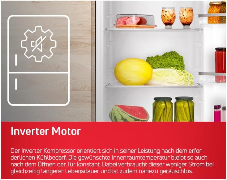 Amica Einbau Kühl Gefrierkombination Doppeltür mit Gefrierfach oben für 122 cm Nische, Schlepptür-Technik, Inverter Kompressor, elektronische Steuerung, Tür-Offen-Alarm