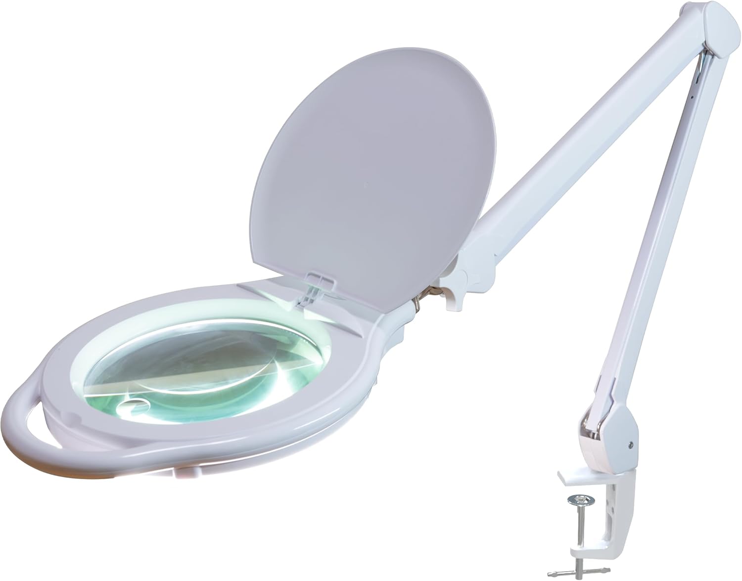 Neatfi Elite XL HD Super LED-Lupenleuchte, 3 Dioptrien mit 12 Dioptrien, dimmbar, 3 Lichtmodi (3000K/4000K/6500K), blendfrei, Verstellbarer Arm (Weiß, 18 cm Glaslinse)