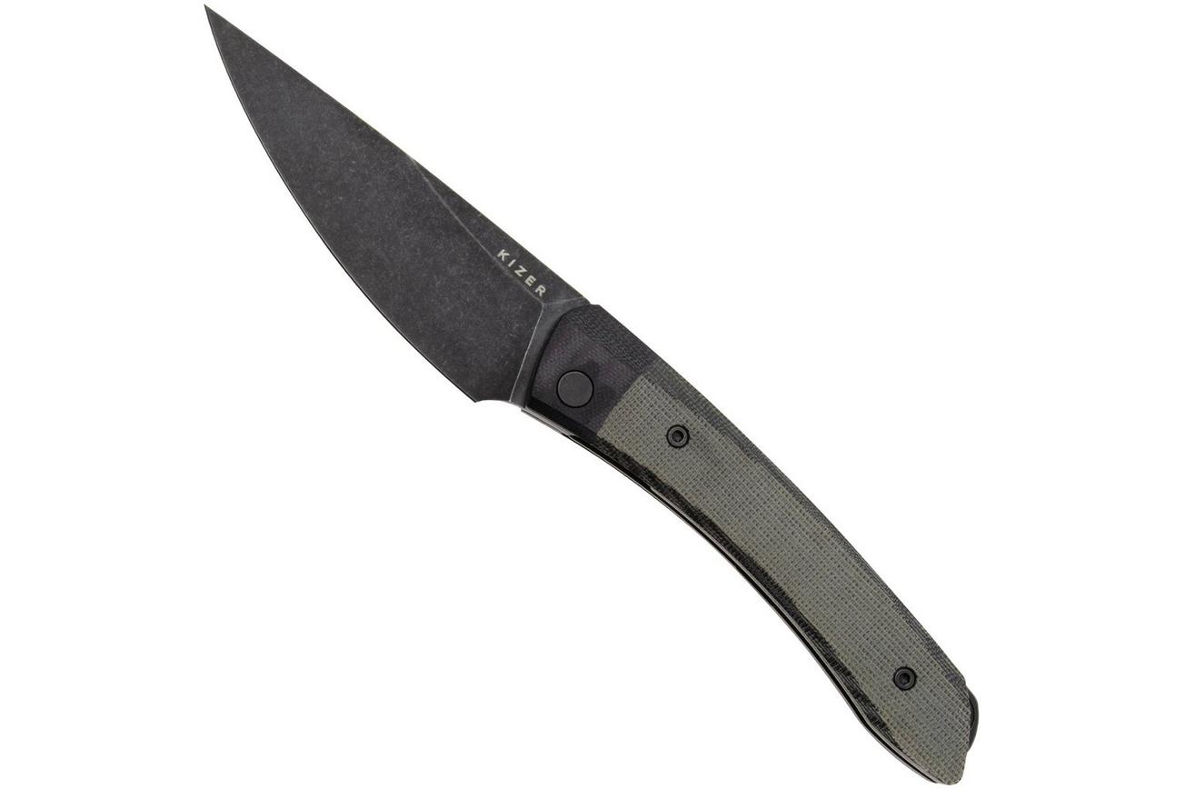 Kizer Vanguard Momo V4663A1 Blackwashed Nitro-V, Black G10 and Grey Micarta, zakmes, Vladimir Legachev design