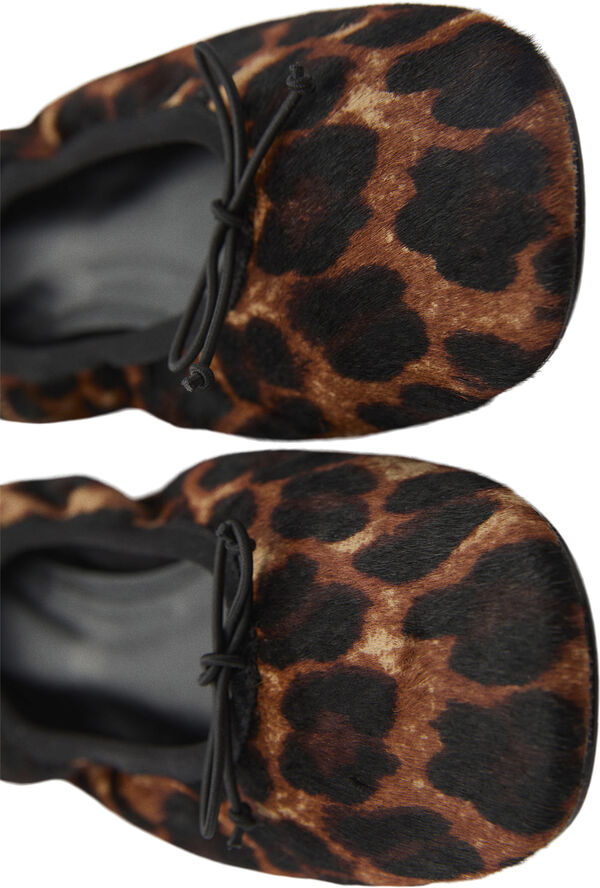 MANGO Leather leopard ballerina Black