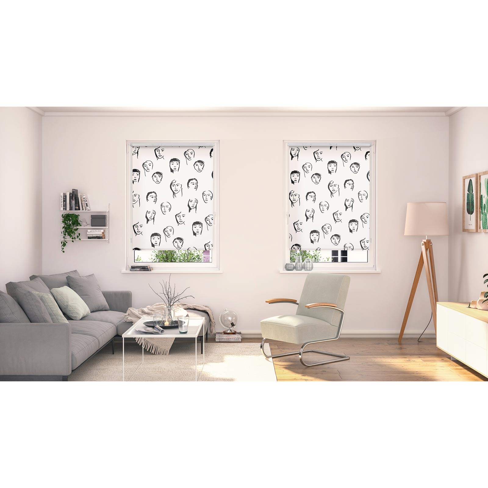 LICHTBLICK Rollo Klemmfix FACES - schwarz-weiß - 45x150 cm