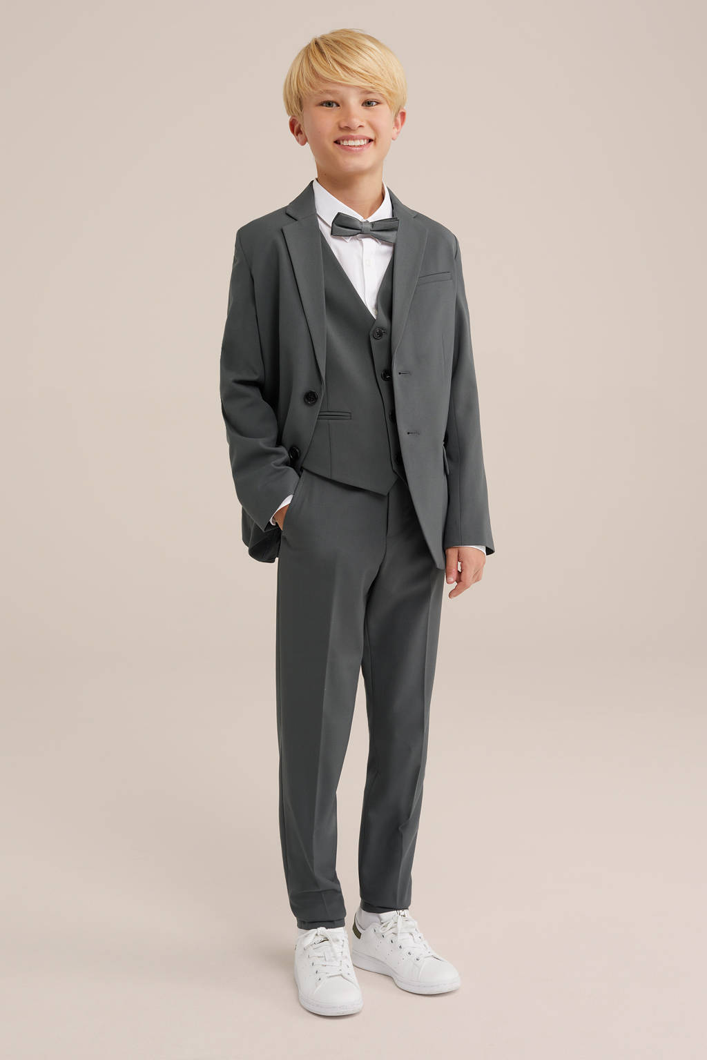 WE Fashion slim fit broek groengrijs