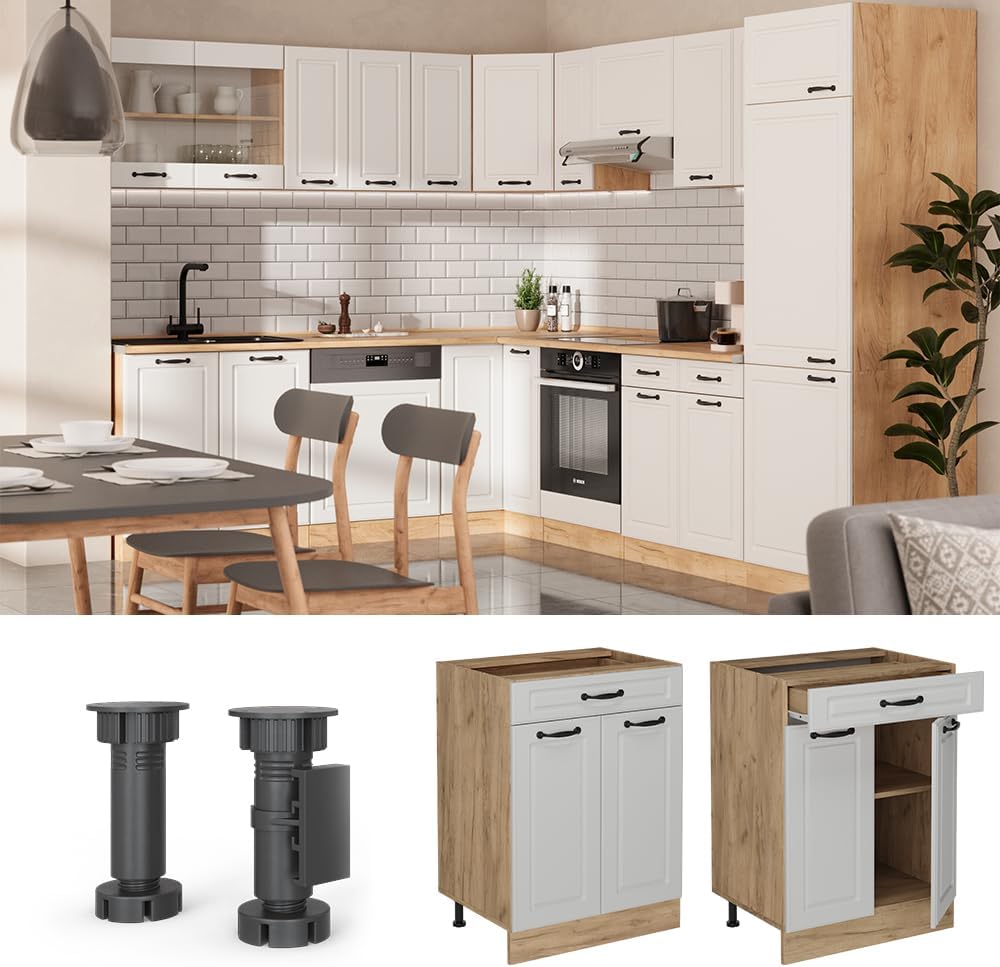 Vicco Küchenunterschrank R-Line, Weiß Landhaus, 60 cm mit Schublade, ohne Arbeitsplatte