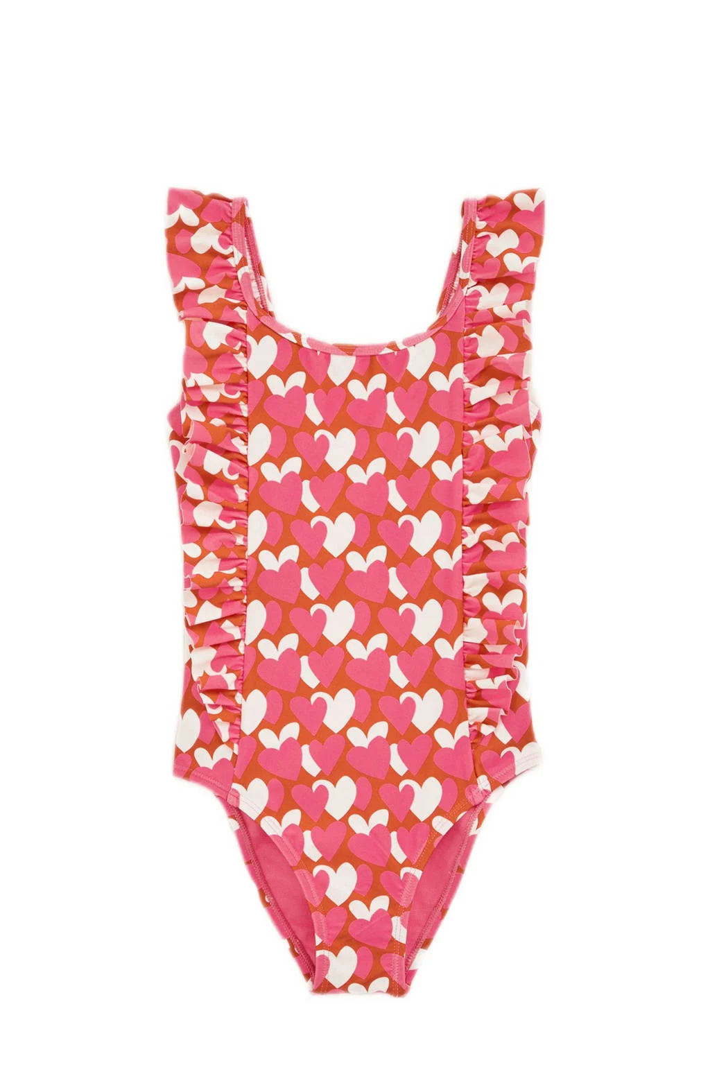 WE Fashion badpak met ruches roze/ecru