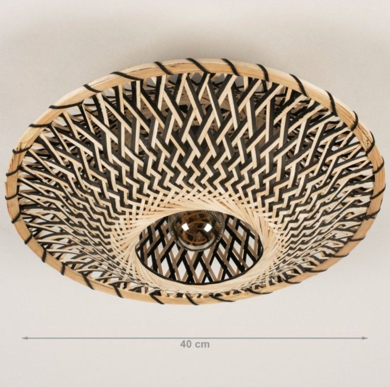 Rotan - Plafondlamp - Zwart - Natuurlijke Materialen - Diameter 40 cm