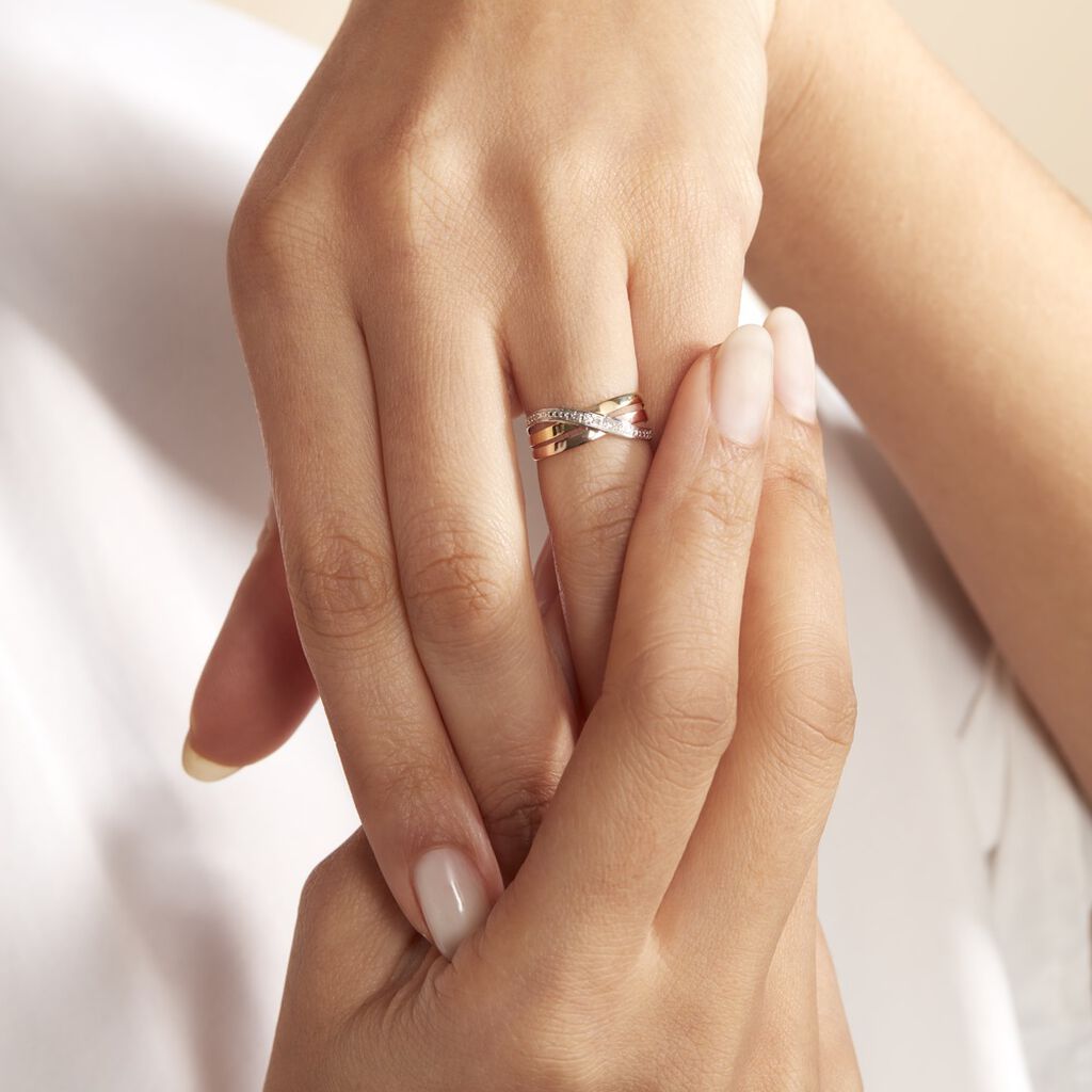 Bague Croisee Or Tricolore Diamant