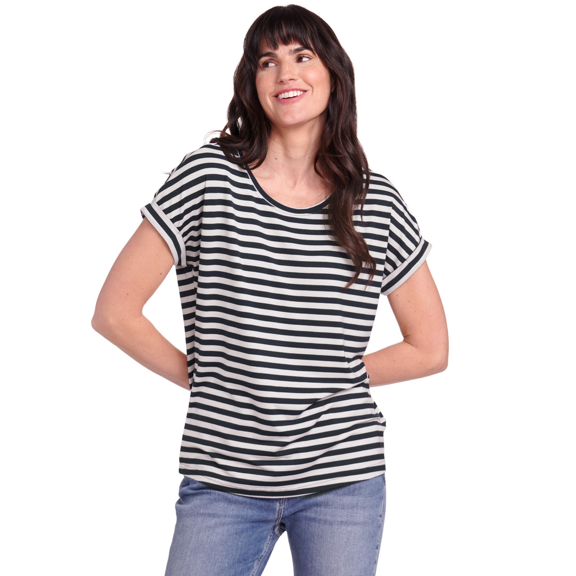 Gina Benotti Damen T-Shirt mit fixierten Turn-ups dunkelblau / weiss