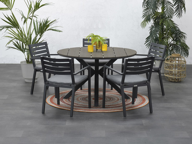 Outdoor Feelings Edson Carbon black grey teak Ø 122 cm tuintafel