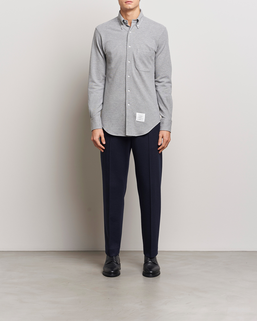 Thom Browne Button Down Piquet Shirt Light Grey