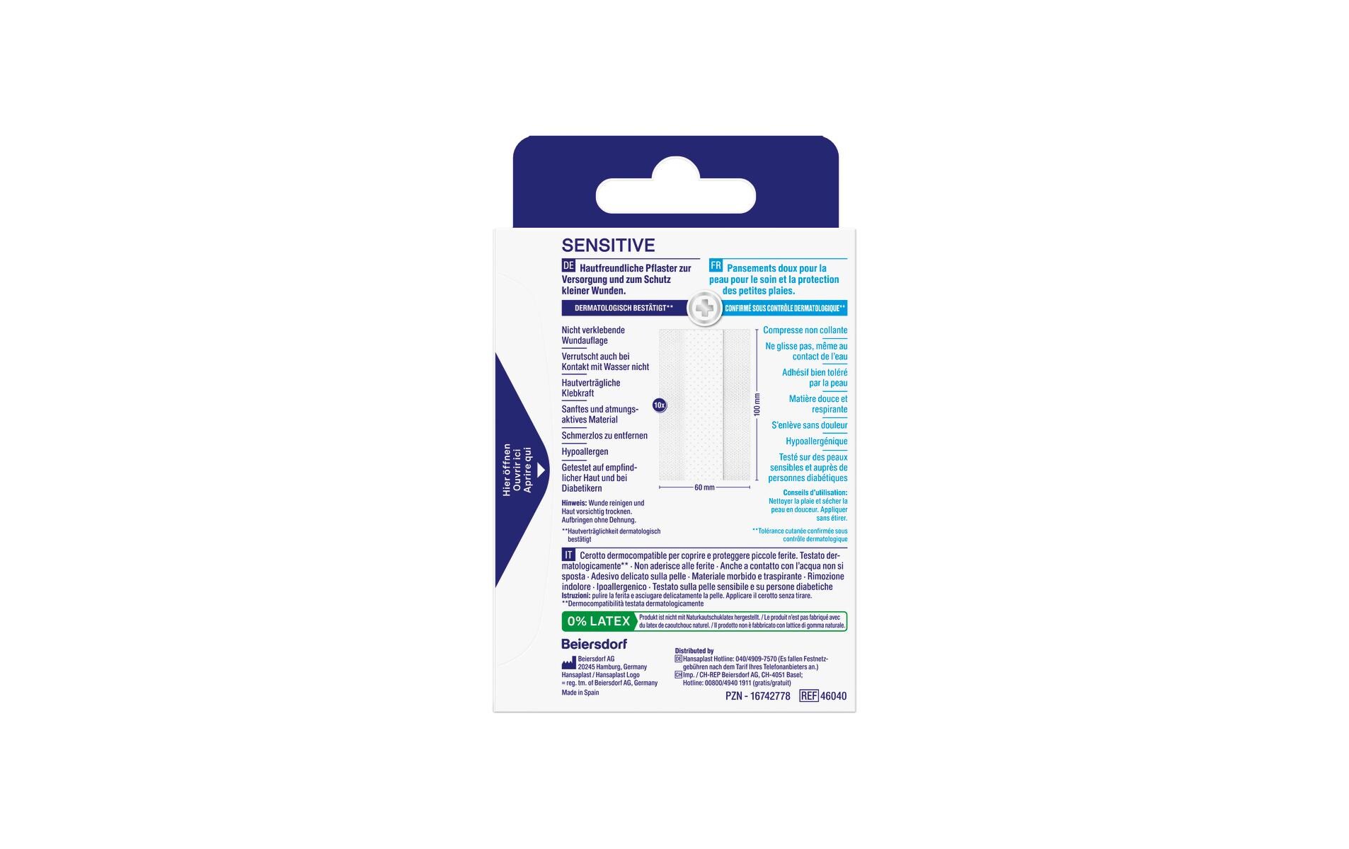 Wundpflaster Sensitive 10 cm x 6 cm 10 StückPflaster für empfindliche Haut zum Zuschneiden