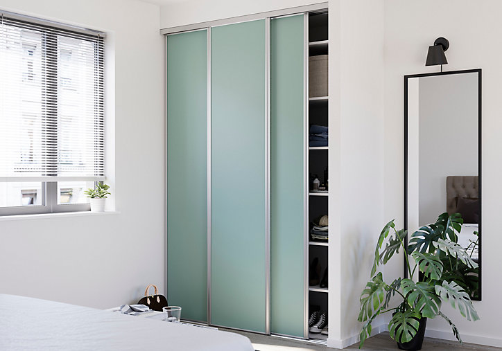 Porte de placard coulissante vert de gris profil gris GoodHome Arius H. 248,5 x L. 62.2 cm + amortisseurs