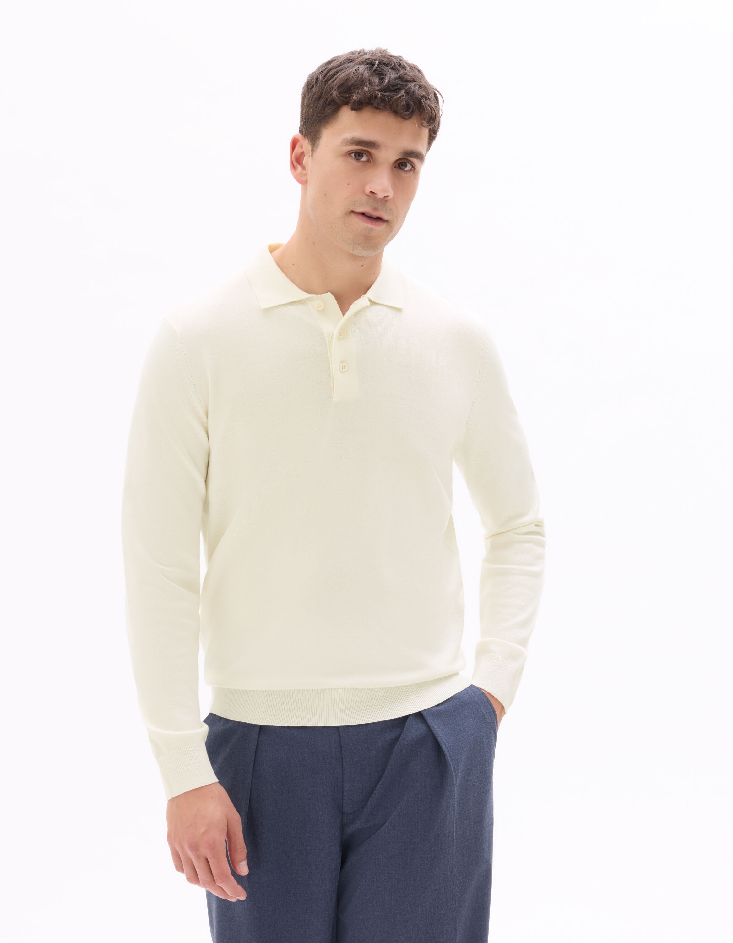 Pull regular col polo - blanc