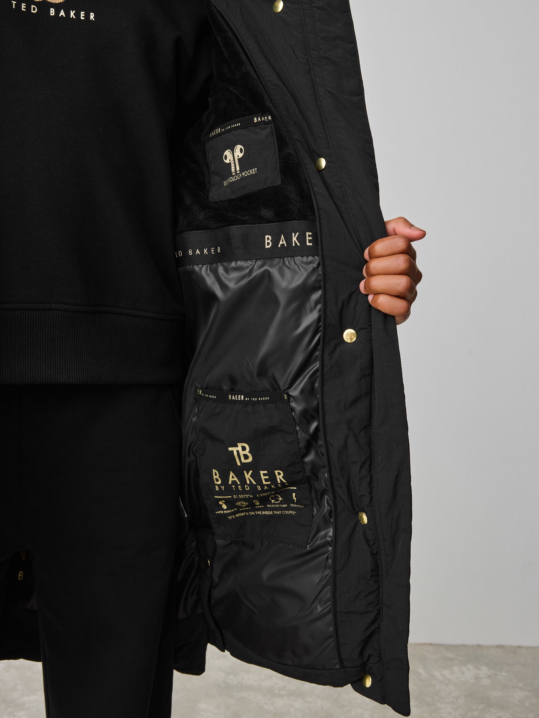 Zwart - Baker by Ted Baker meisjes regenbestendige gewatteerde lange jas