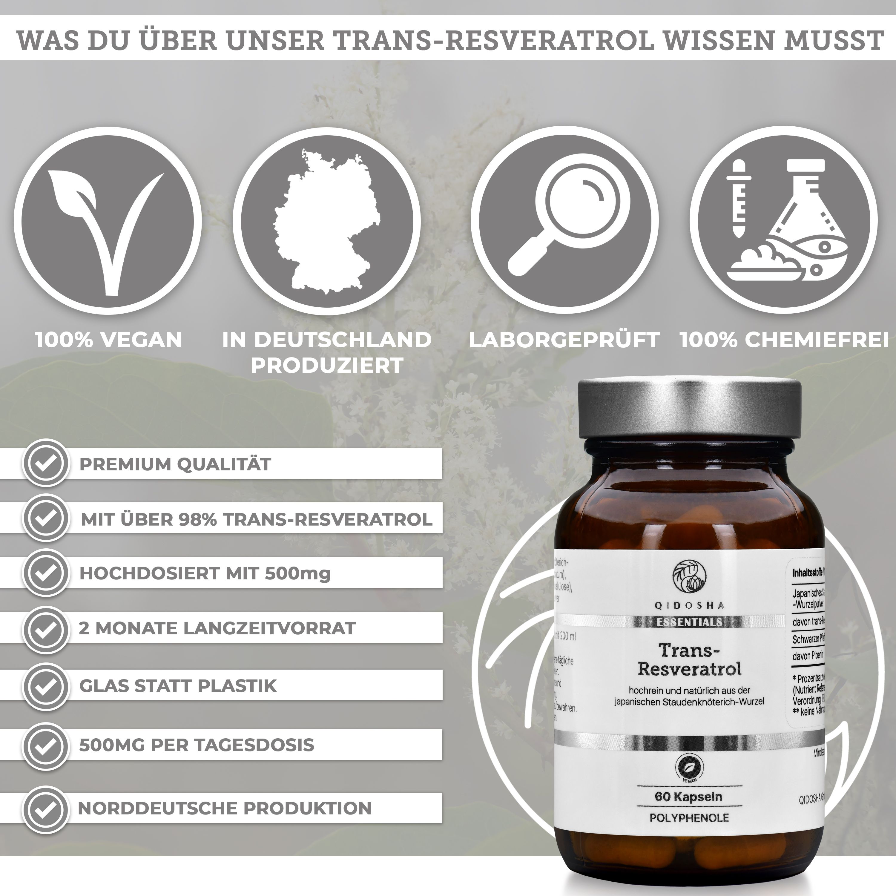 QIDOSHA Trans-Resveratrol mit Piperin