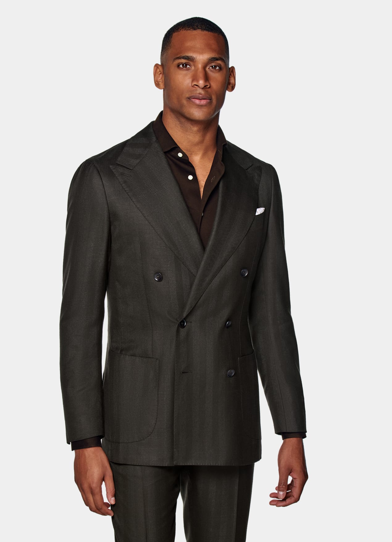 Costume Havana coupe Tailored marron foncé à chevrons