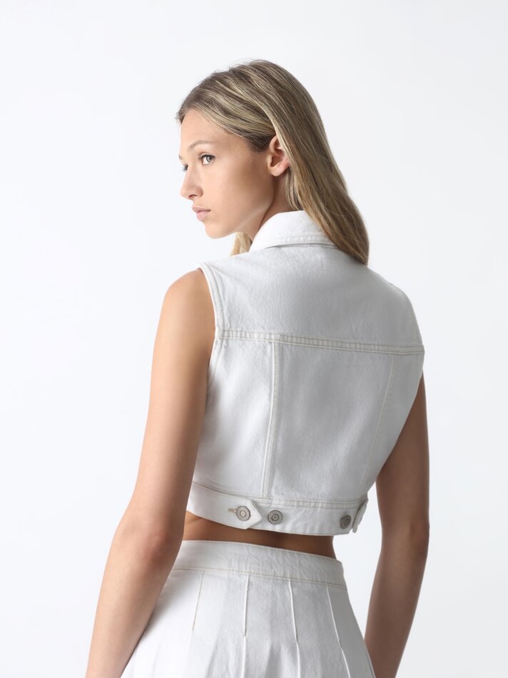 Colete jeans curto - Branco
