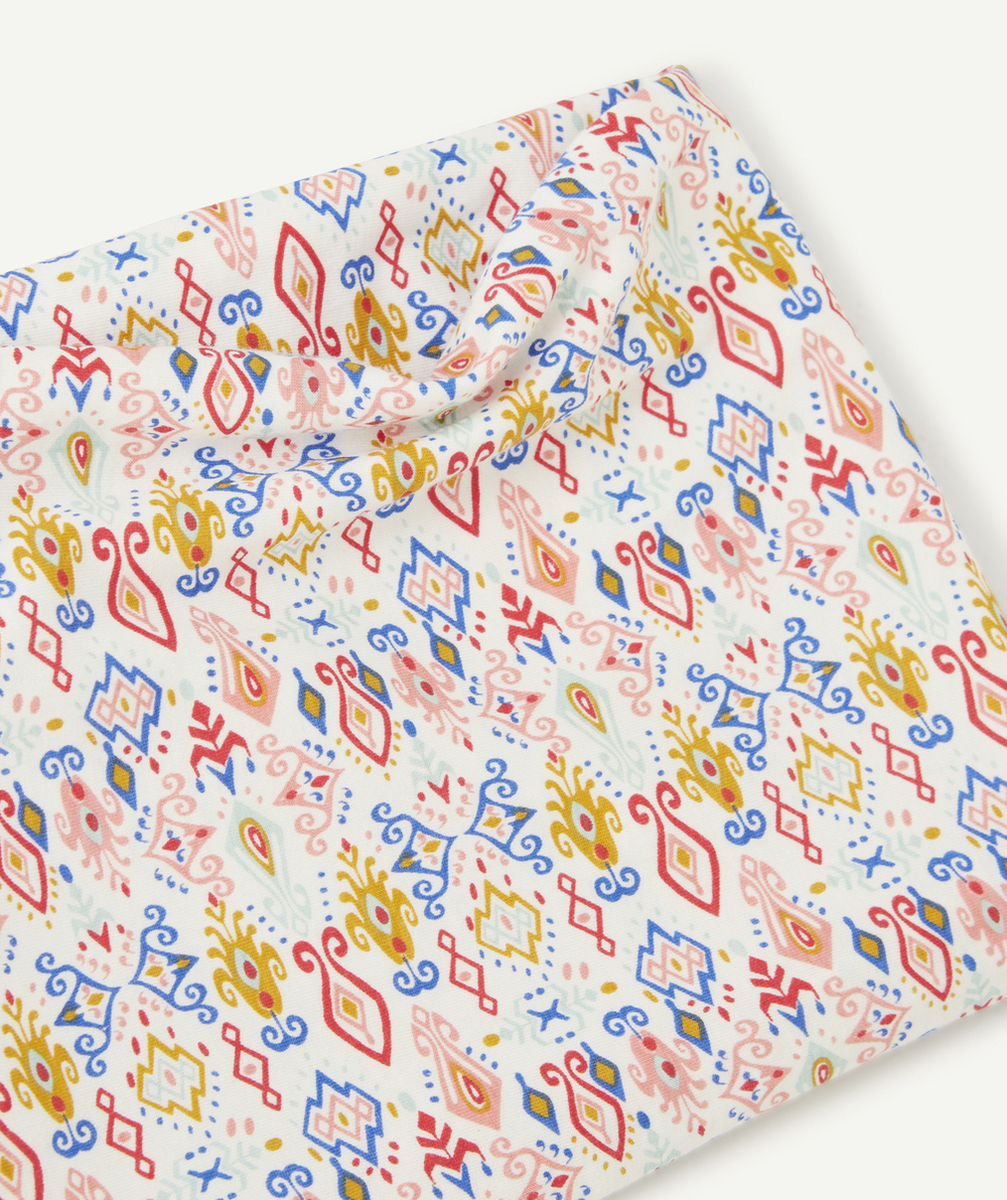 snood fille en coton bio blanc avec imprimé géométriques colorés