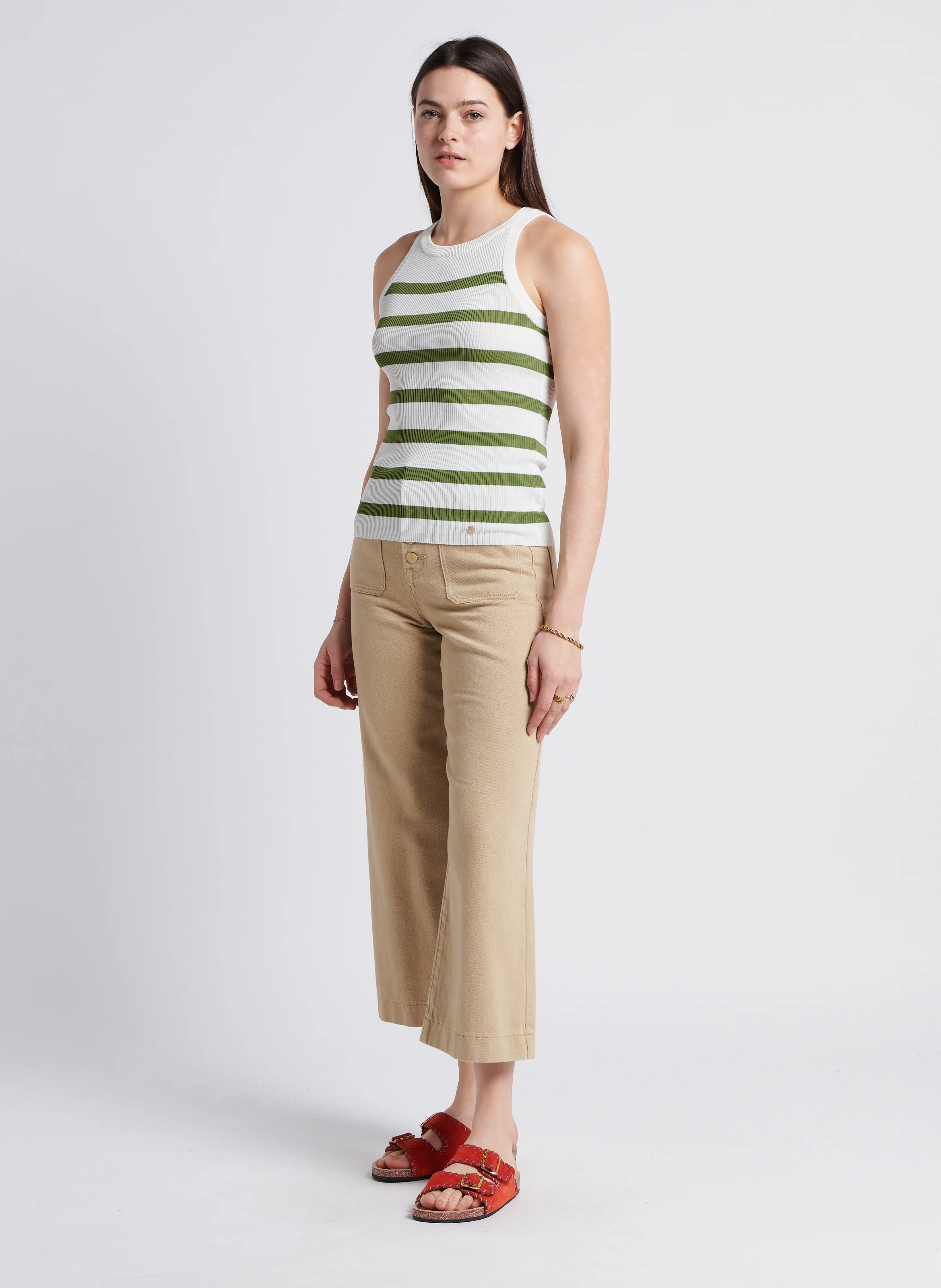 ATLANTA - Jean flare taille haute en coton mélangé | Beige
