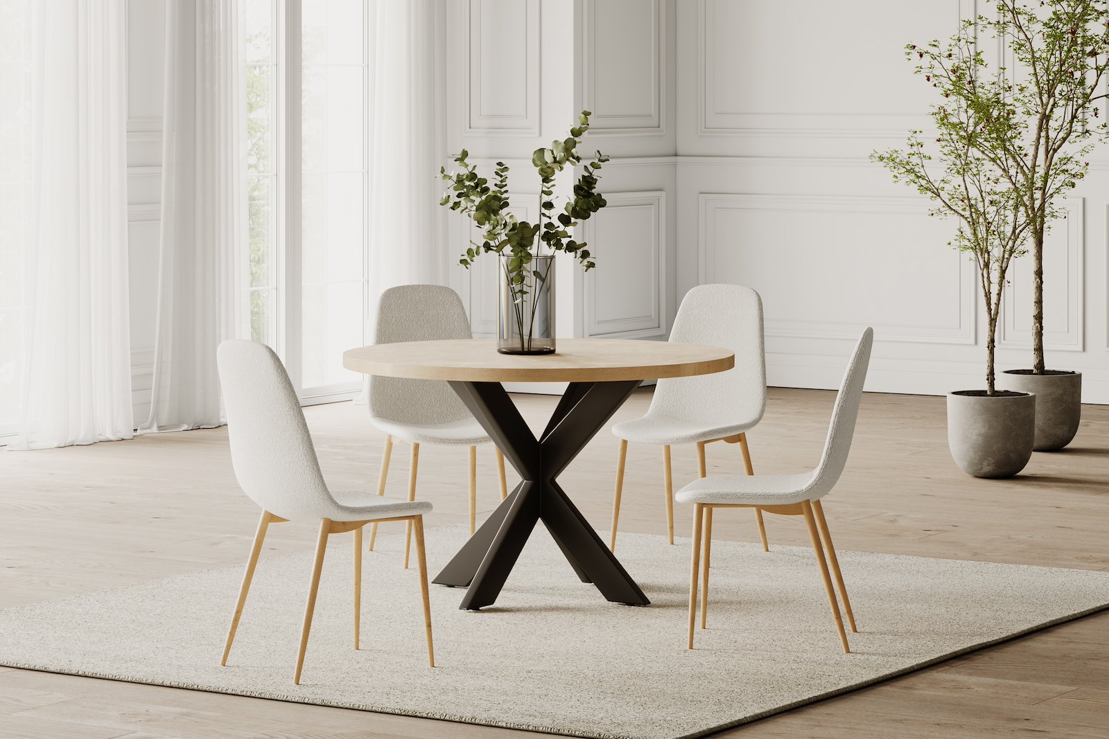 Venus spisestol Tekstil Lino 22 off white med Eiekfarget ben i metall