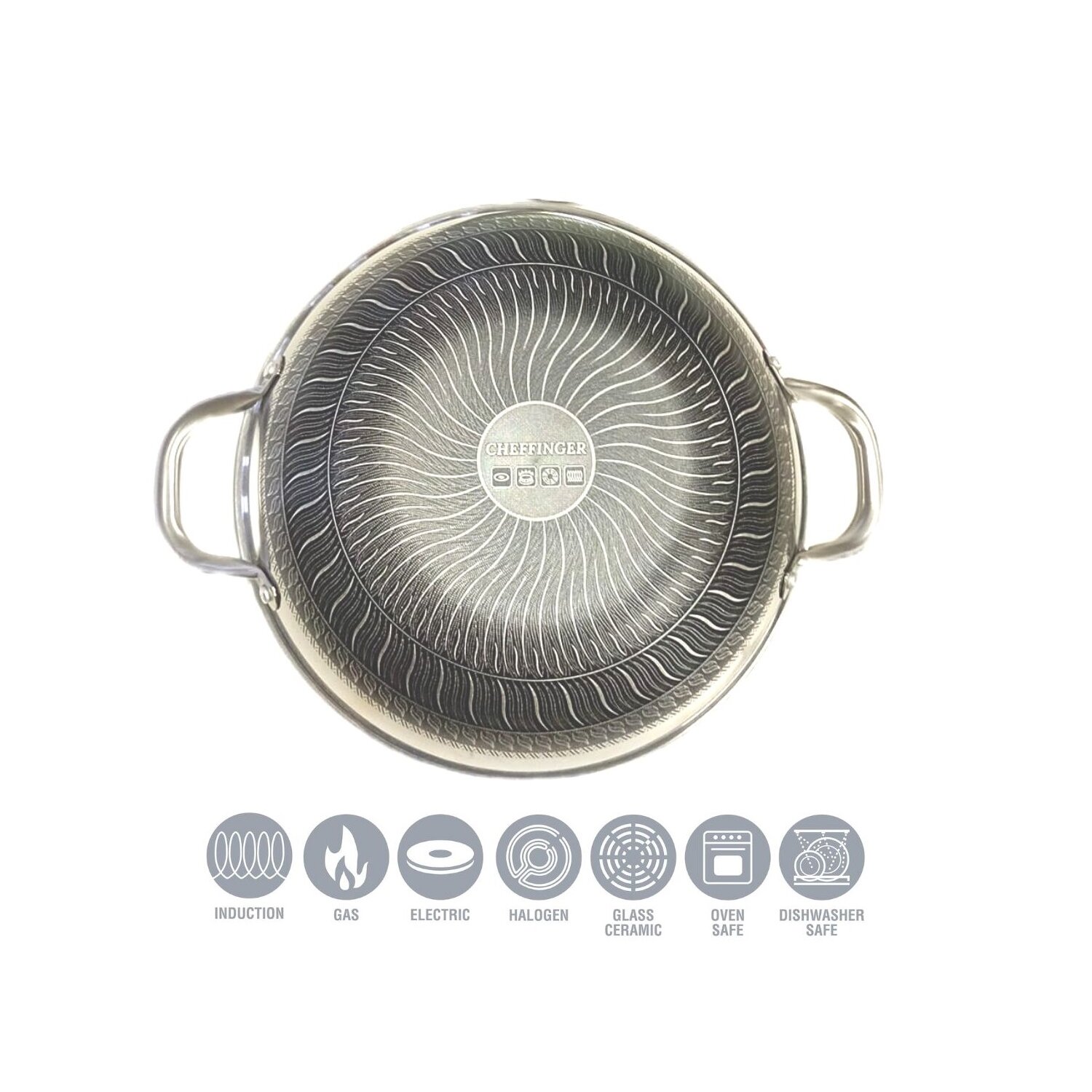 Wok Topf 32cm Edelstahl Wabenstruktur Ø32cm Induktion Anti Haft Kratzfest