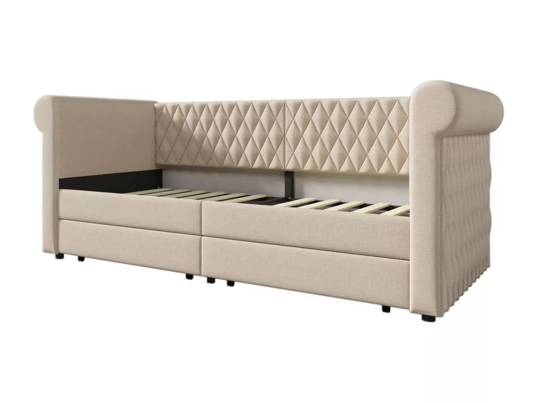 Canapé-lit rembourré avec tête de lit rétro 90x200 cm, avec 2 tiroirs de rangement, beige (sans matelas)