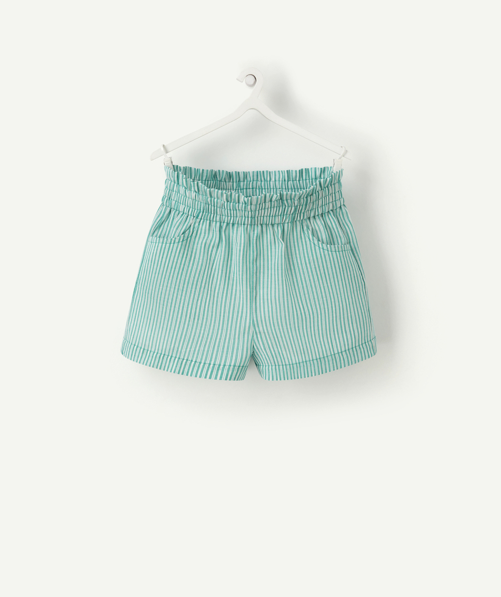 SHORT BÉBÉ FILLE EN COTON VERT AVEC RAYURES