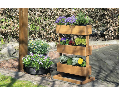 Verticale verhoogde tuinbak van dobar inclusief 3 plantenbakken, grenen, 49,5 x 30 x 78 cm, bruin