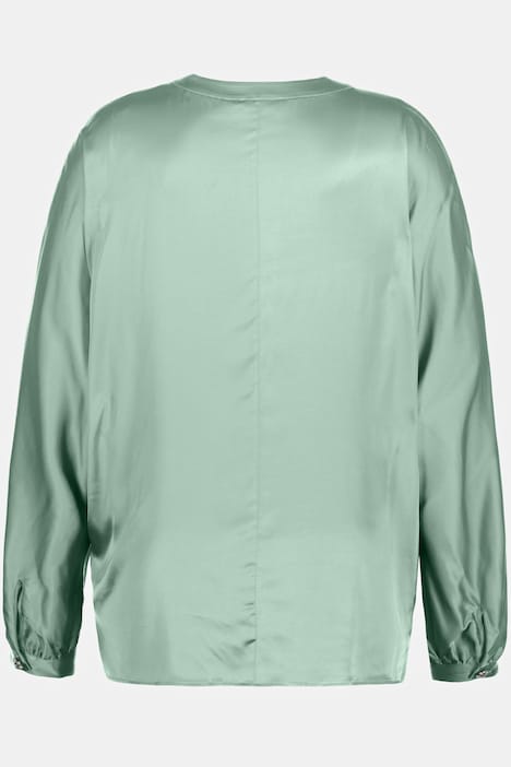 Satinbluse, oversized, Rundhals, Fledermausarm