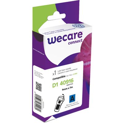 WECARE - Ruban d'étiquettes auto-adhésives pour DYMO - D1 40916 - 1 rouleau (9 mm x 7 m) - fond bleu écriture noire