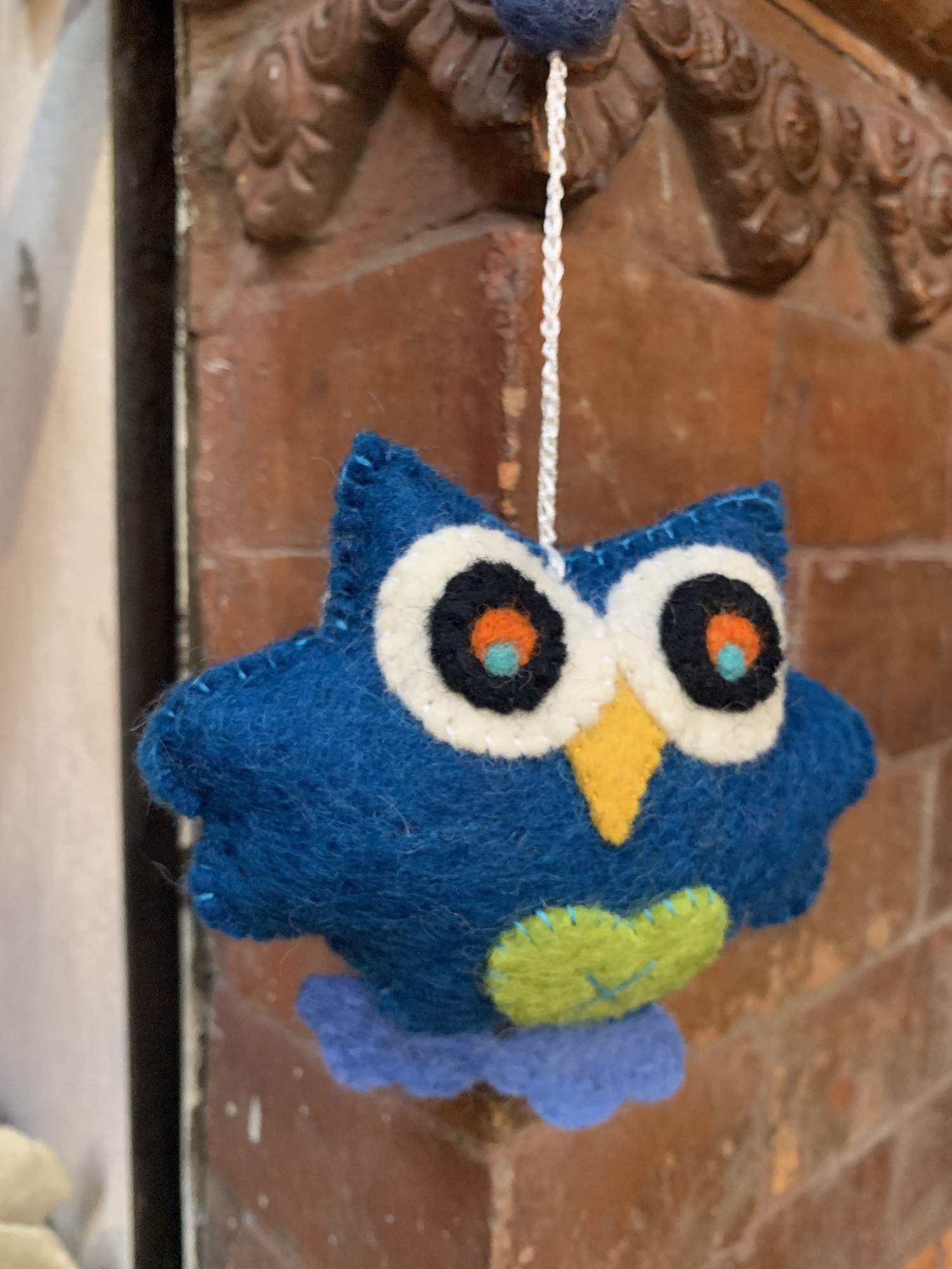 Filz-Anhänger 'Eule', blau, H 30 cm, B 12 cm von fischer's lagerhaus
