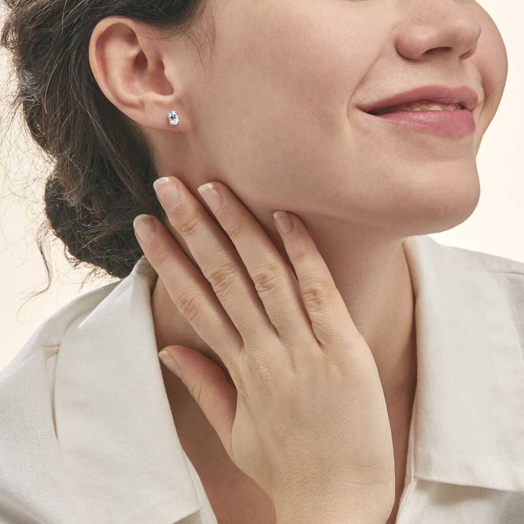 Boucles D'oreilles Puces Elea Serti Griffe Or Blanc Topaze