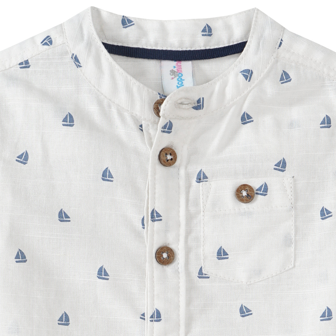 Topomini Baby Leinen-Hemd mit Segelbooten allover weiss