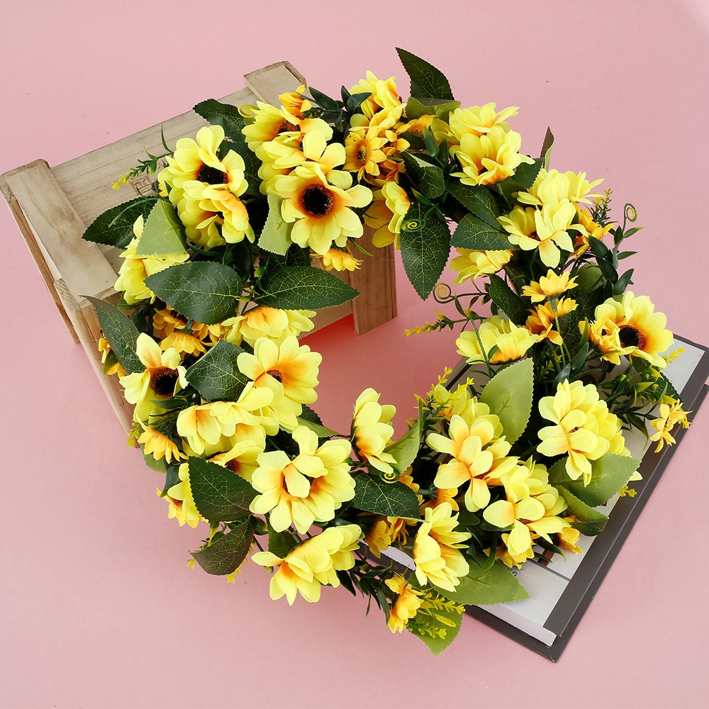 (Ø30cm) Deko Tür Kranz Kunstblumen Wand Kranz - Grün / Gelb