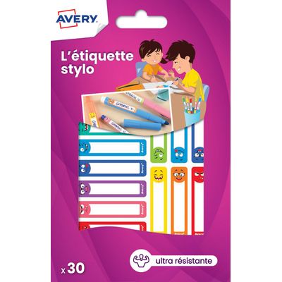 Avery - 30 Étiquettes adhésives pour stylos - 50 x 10 mm - Smiley