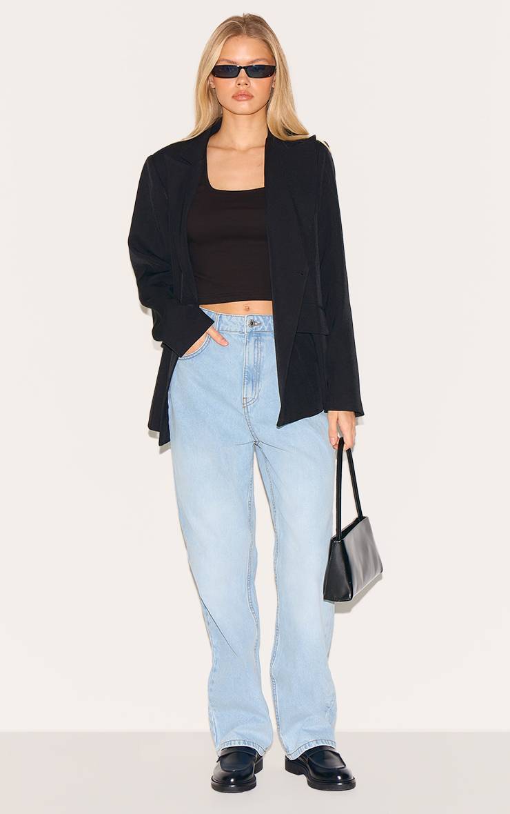 Light Blue Wash Jean Droit Taille Haute Prettylittlething