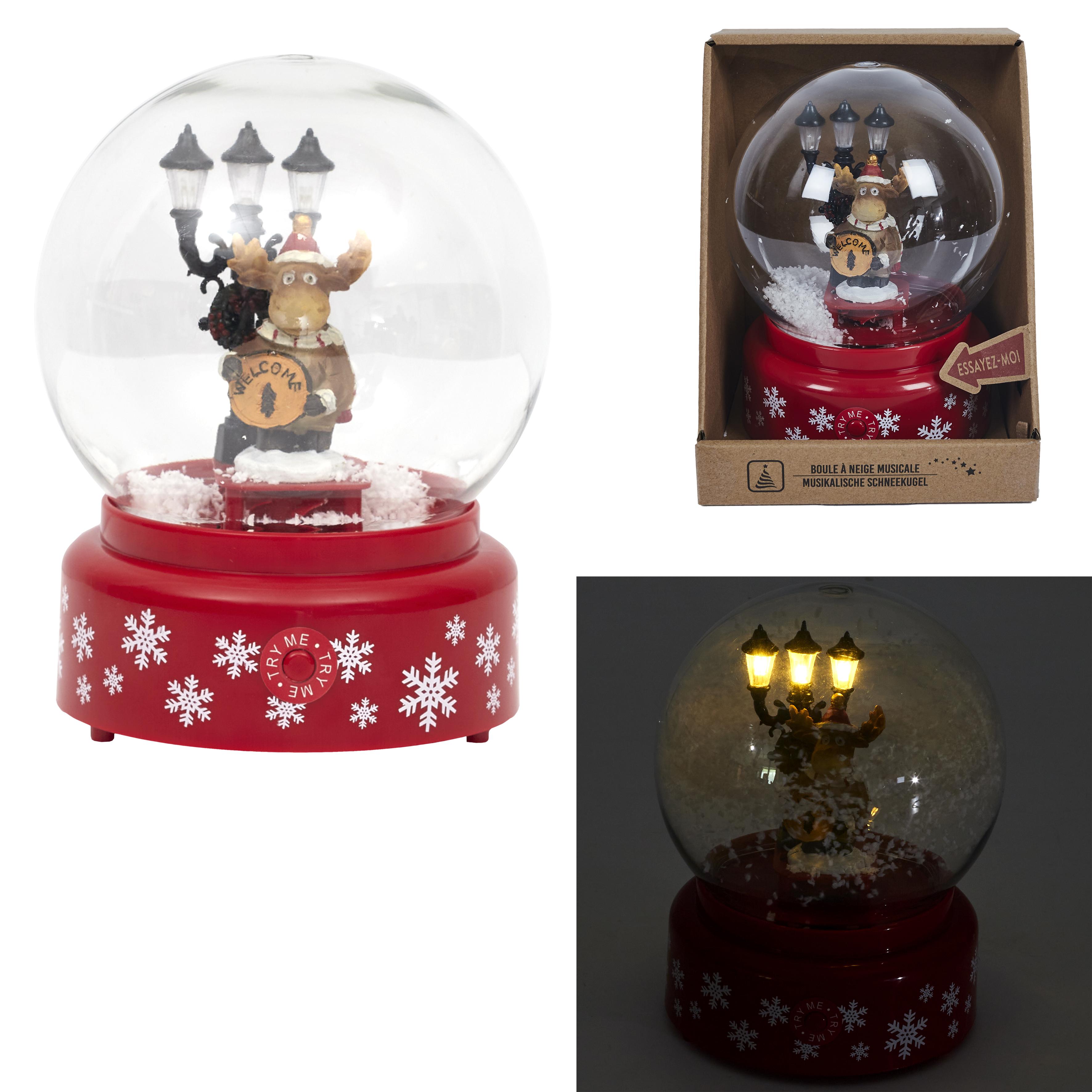 BOULE NEIGE MUSICALE LED CERF 13X18CM