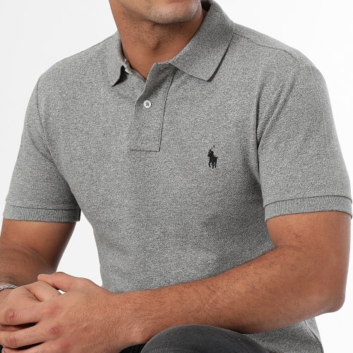 Polo Manches Courtes Slim Coton Piqué Gris Chiné