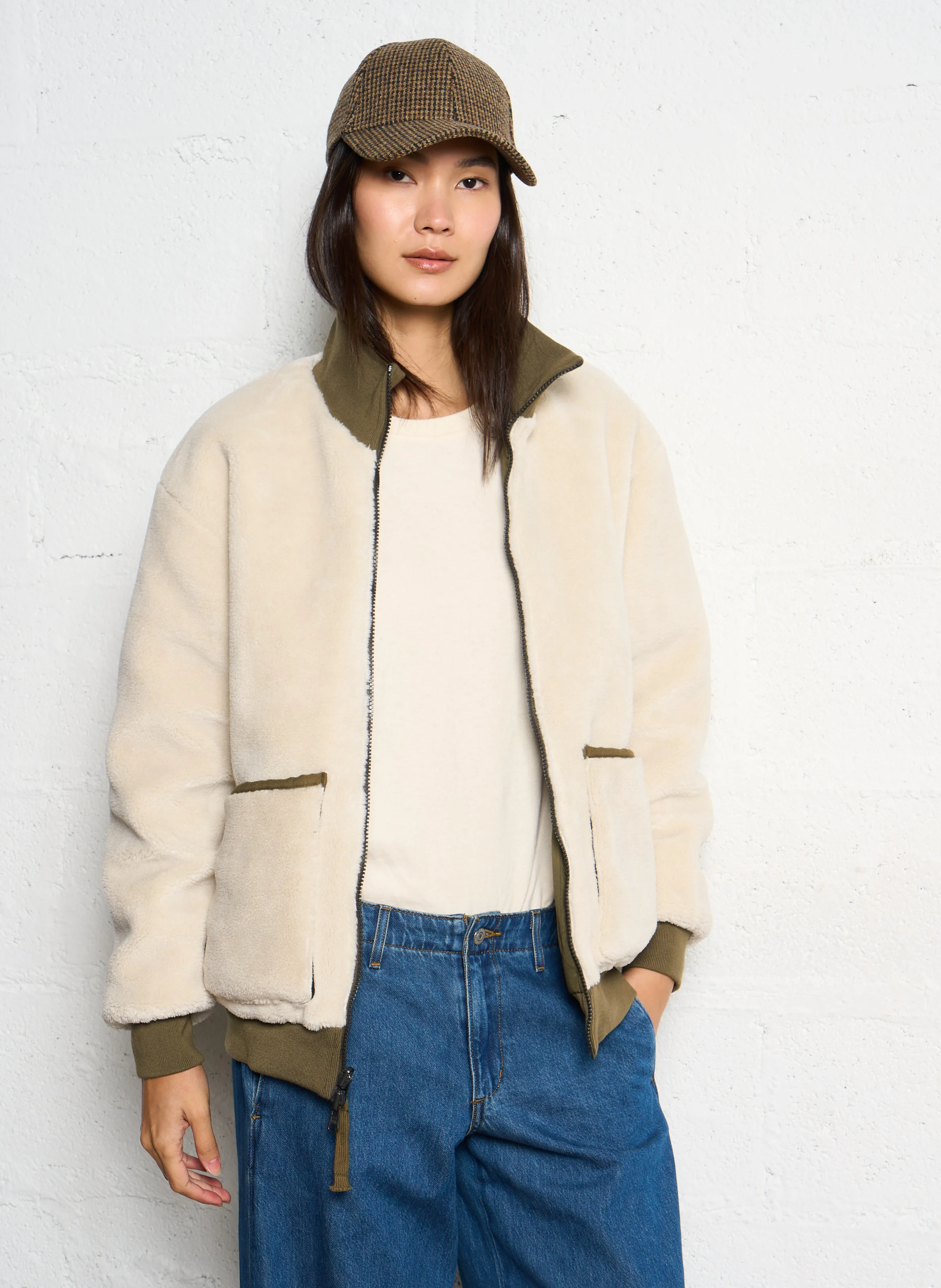 Veste droite réversible col montant | Kaki